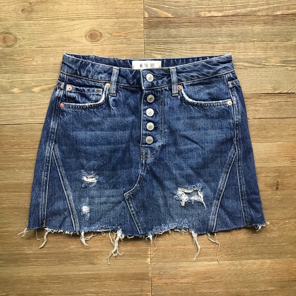 Like New Free People Denim A-Line Mini Skirt in Dark Denim - Picture 5 of 11